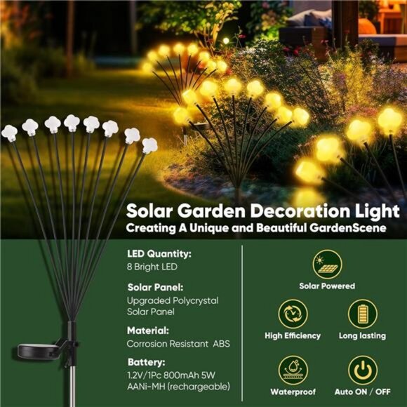Solar Lights Outdoor 4 Pack 32 LED Solar Cloud Swaying Lights Garden Waterproof - Picture 5 of 8